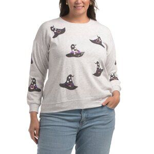PHILOSOPHY Heather Grey Plus Sequin Witch Hat Sweatshirt